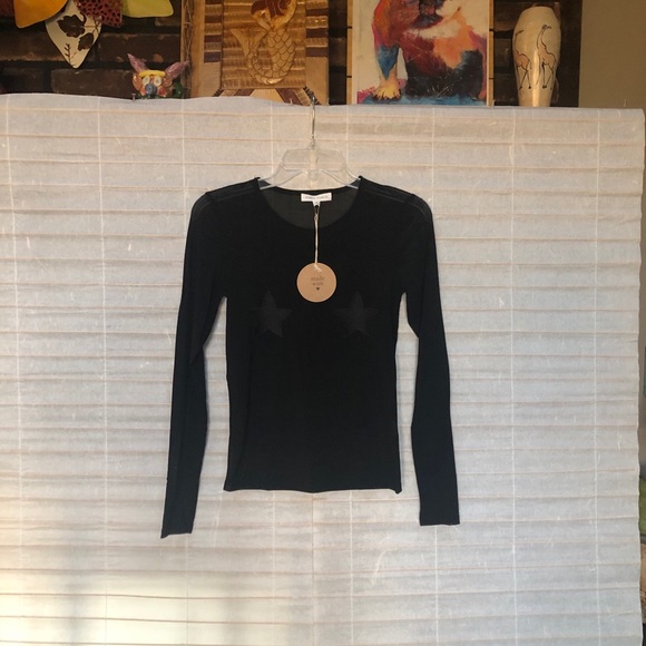 Honey Punch Sheer Black Star Mesh Long Sleeve Top - Picture 8 of 13